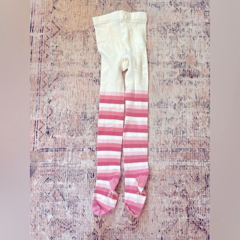 Pink and White Striped Kids Tights 4-5